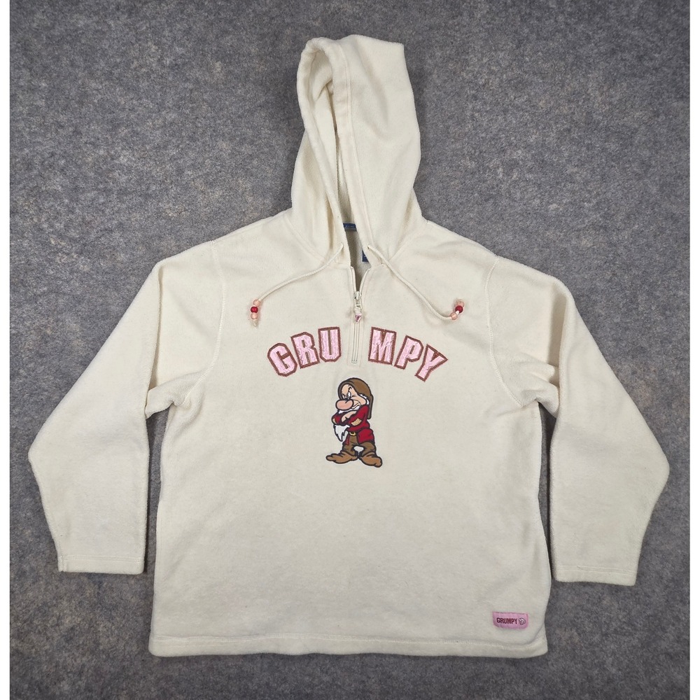 Disney Grumpy Snow White Fleece Quarter Zip Hoodie Cream Pink Large Jacket